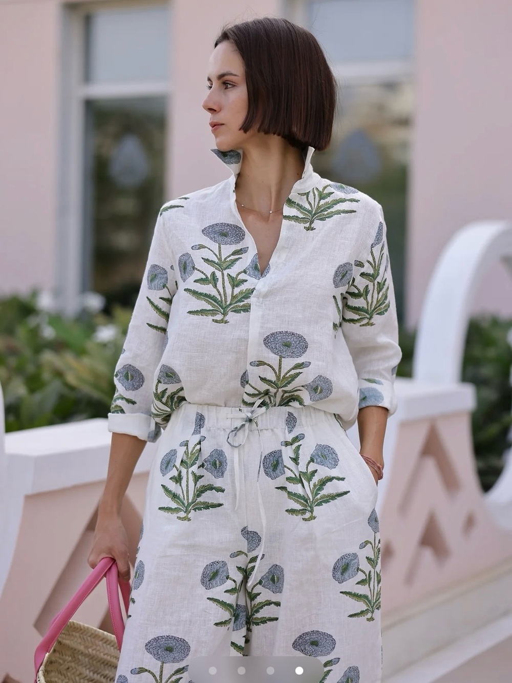 Maison Marigold Wide-Leg Linen Pants with a Green and Blue Floral Print - Picture 2 of 10